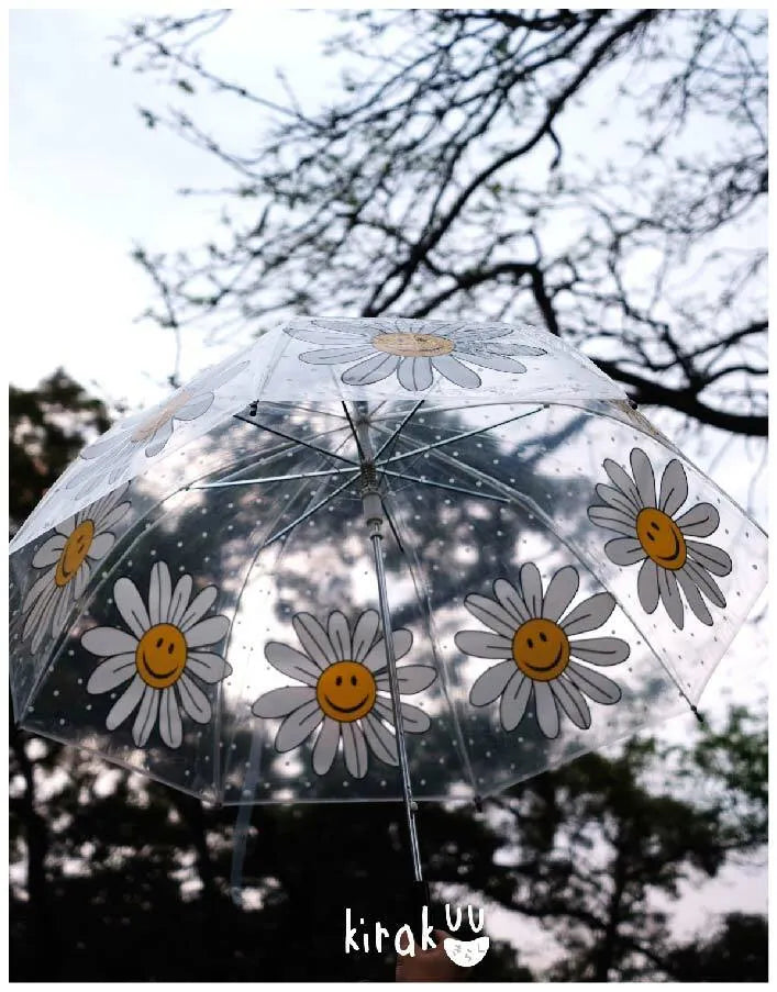 日本 Kirakuu 菊花笑面透明雨傘|浪漫氛圍|雨傘雨具系列|長傘|大範圍擋風擋雨 【8/2 截單，預計 :8月中至8月尾發貨】